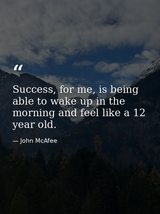 Success, for me, is being able to wake up in the morning and feel like a 12 year old. — John McAfee