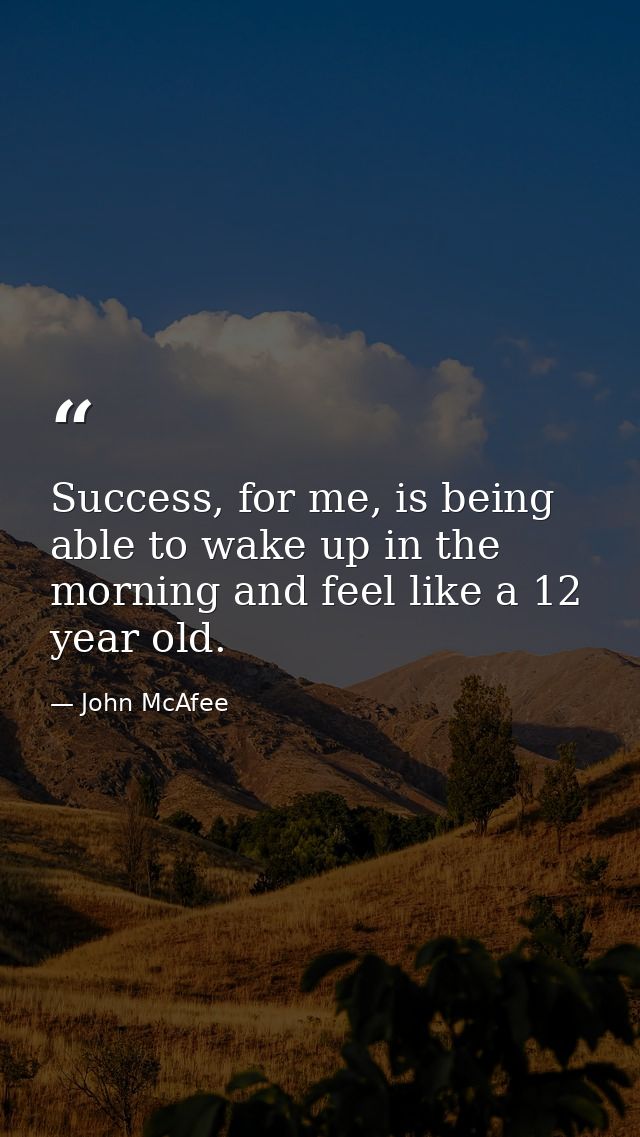 Success, for me, is being able to wake up in the morning and feel like a 12 year old. — John McAfee