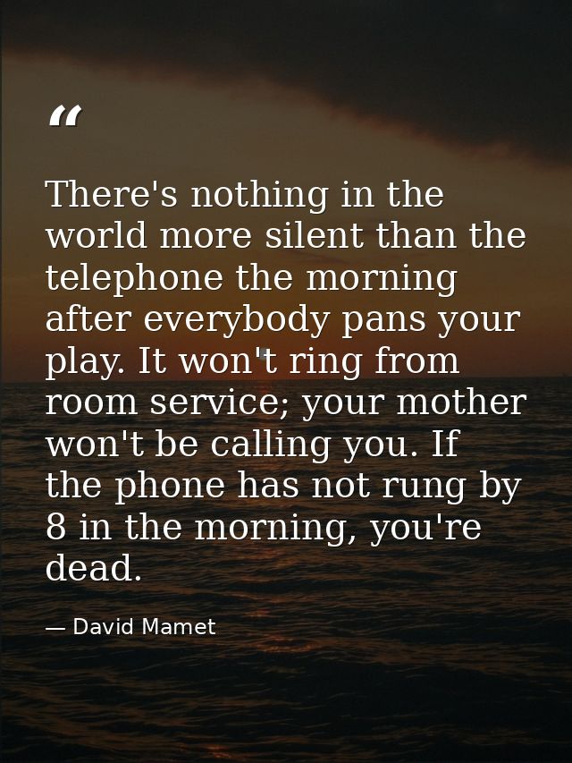 There's nothing in the world more silent than the telephone the morning after everybody pans your play. It won't ring fr — David Mamet