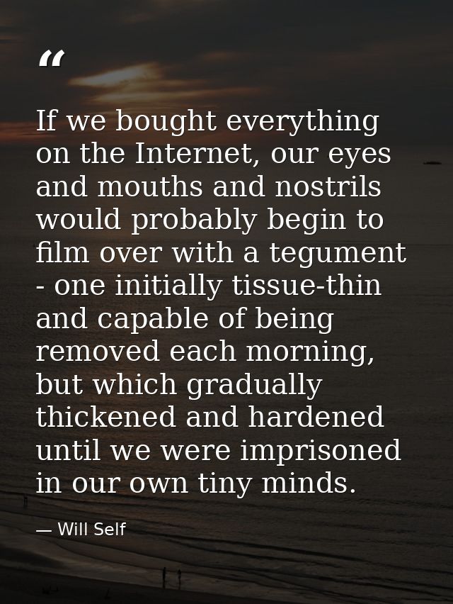 If we bought everything on the Internet, our eyes and mouths and nostrils would probably begin to film over with a tegum — Will Self