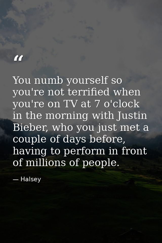 You numb yourself so you're not terrified when you're on TV at 7 o'clock in the morning with Justin Bieber, who you just — Halsey