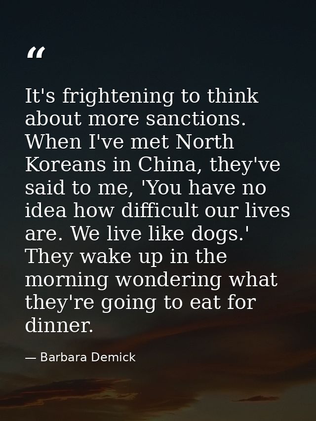 It's frightening to think about more sanctions. When I've met North Koreans in China, they've said to me, 'You have no i — Barbara Demick