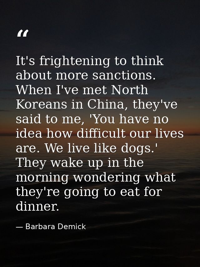 It's frightening to think about more sanctions. When I've met North Koreans in China, they've said to me, 'You have no i — Barbara Demick