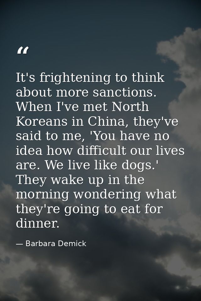 It's frightening to think about more sanctions. When I've met North Koreans in China, they've said to me, 'You have no i — Barbara Demick