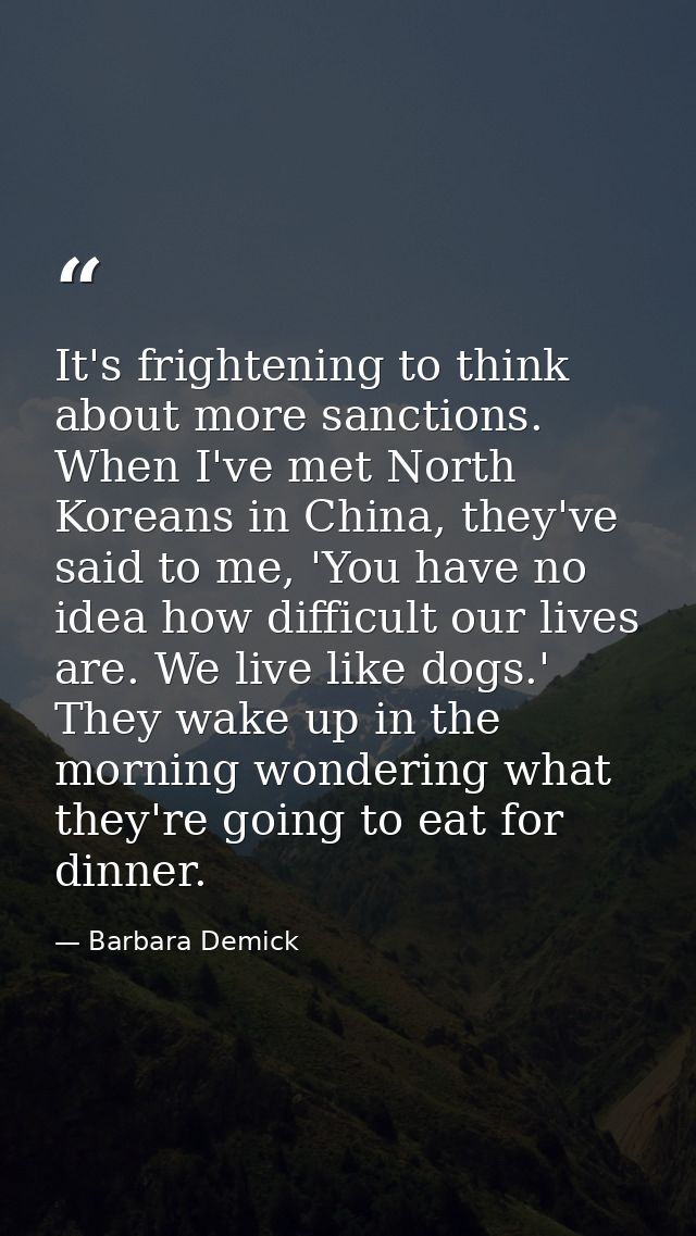 It's frightening to think about more sanctions. When I've met North Koreans in China, they've said to me, 'You have no i — Barbara Demick
