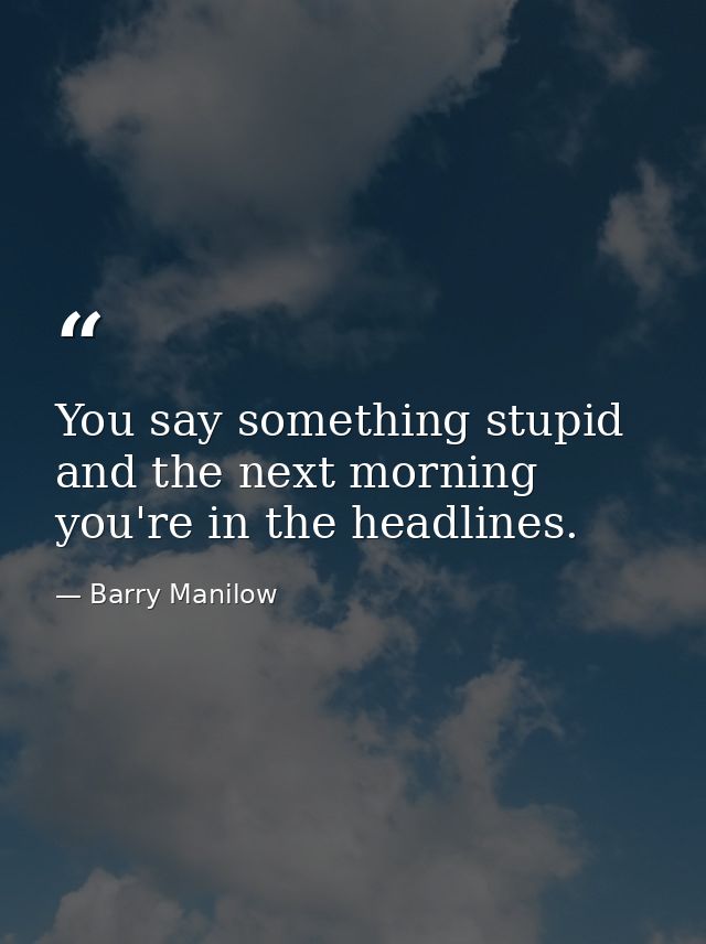 You say something stupid and the next morning you're in the headlines. — Barry Manilow