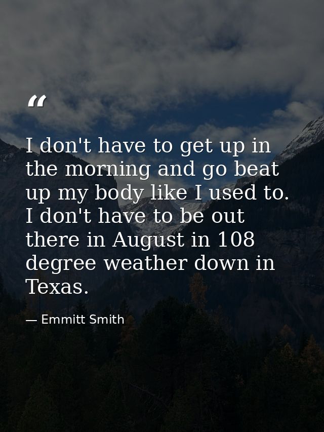 I don't have to get up in the morning and go beat up my body like I used to. I don't have to be out there in August in 1 — Emmitt Smith