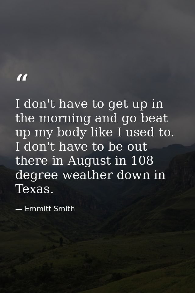I don't have to get up in the morning and go beat up my body like I used to. I don't have to be out there in August in 1 — Emmitt Smith