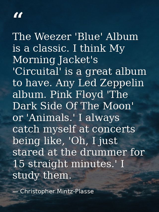 The Weezer 'Blue' Album is a classic. I think My Morning Jacket's 'Circuital' is a great album to have. Any Led Zeppelin — Christopher Mintz-Plasse