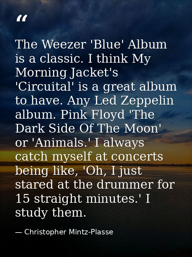 The Weezer 'Blue' Album is a classic. I think My Morning Jacket's 'Circuital' is a great album to have. Any Led Zeppelin — Christopher Mintz-Plasse