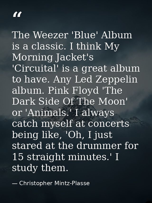 The Weezer 'Blue' Album is a classic. I think My Morning Jacket's 'Circuital' is a great album to have. Any Led Zeppelin — Christopher Mintz-Plasse