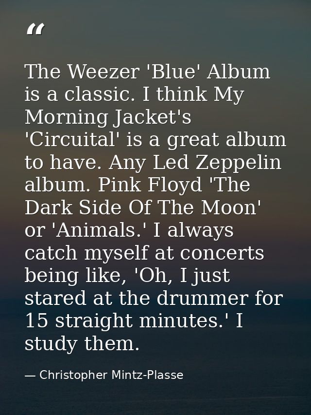 The Weezer 'Blue' Album is a classic. I think My Morning Jacket's 'Circuital' is a great album to have. Any Led Zeppelin — Christopher Mintz-Plasse