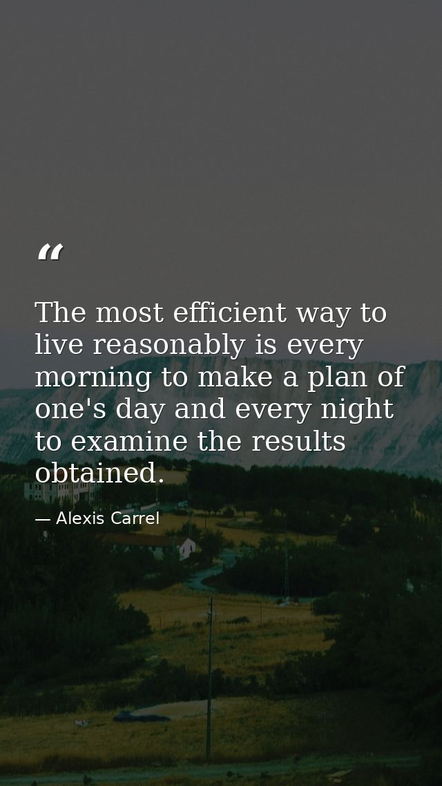 The most efficient way to live reasonably is every morning to make a plan of one's day and every night to examine the re — Alexis Carrel