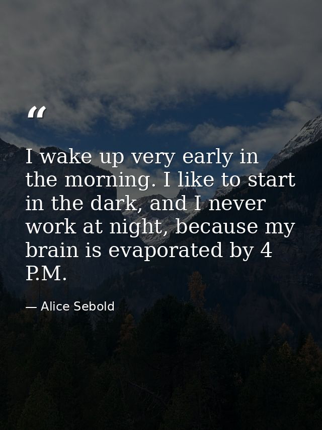 I wake up very early in the morning. I like to start in the dark, and I never work at night, because my brain is evapora — Alice Sebold