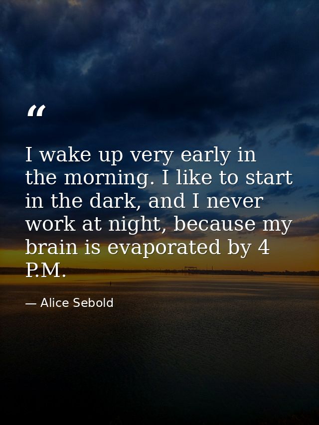 I wake up very early in the morning. I like to start in the dark, and I never work at night, because my brain is evapora — Alice Sebold