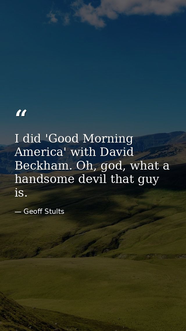 I did 'Good Morning America' with David Beckham. Oh, god, what a handsome devil that guy is. — Geoff Stults