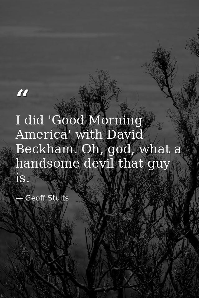 I did 'Good Morning America' with David Beckham. Oh, god, what a handsome devil that guy is. — Geoff Stults