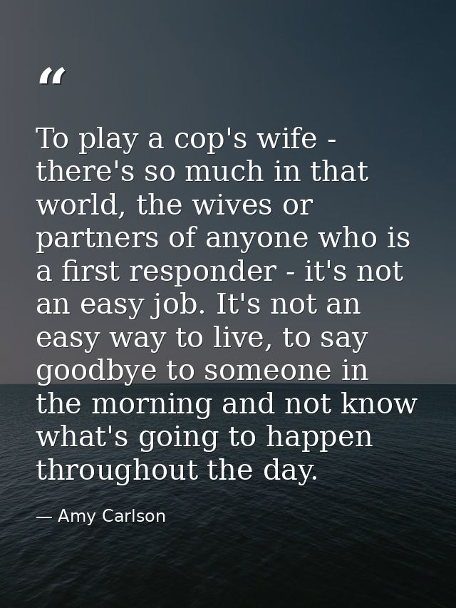To play a cop's wife - there's so much in that world, the wives or partners of anyone who is a first responder - it's no — Amy Carlson