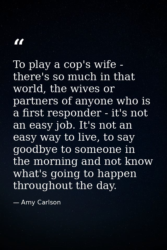 To play a cop's wife - there's so much in that world, the wives or partners of anyone who is a first responder - it's no — Amy Carlson