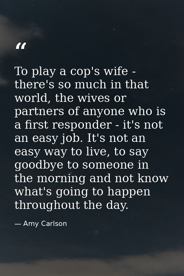 To play a cop's wife - there's so much in that world, the wives or partners of anyone who is a first responder - it's no — Amy Carlson