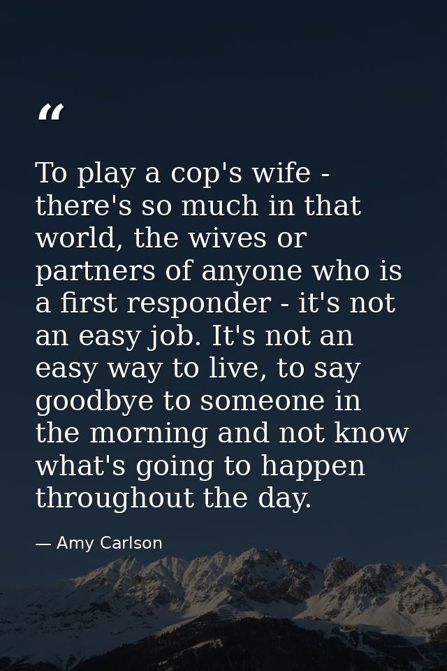 To play a cop's wife - there's so much in that world, the wives or partners of anyone who is a first responder - it's no — Amy Carlson