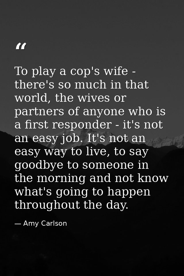 To play a cop's wife - there's so much in that world, the wives or partners of anyone who is a first responder - it's no — Amy Carlson