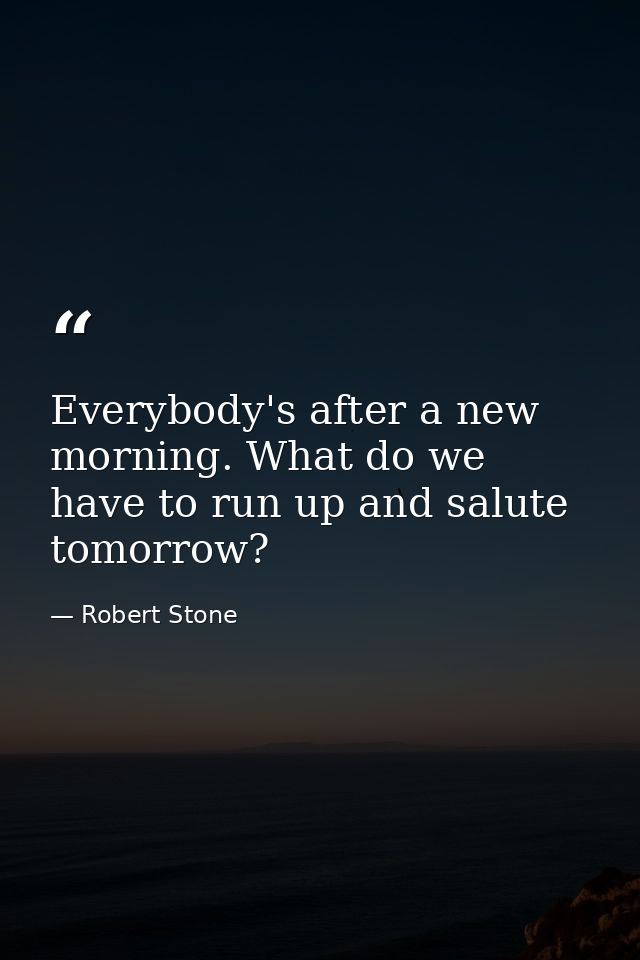 Everybody's after a new morning. What do we have to run up and salute tomorrow? — Robert Stone
