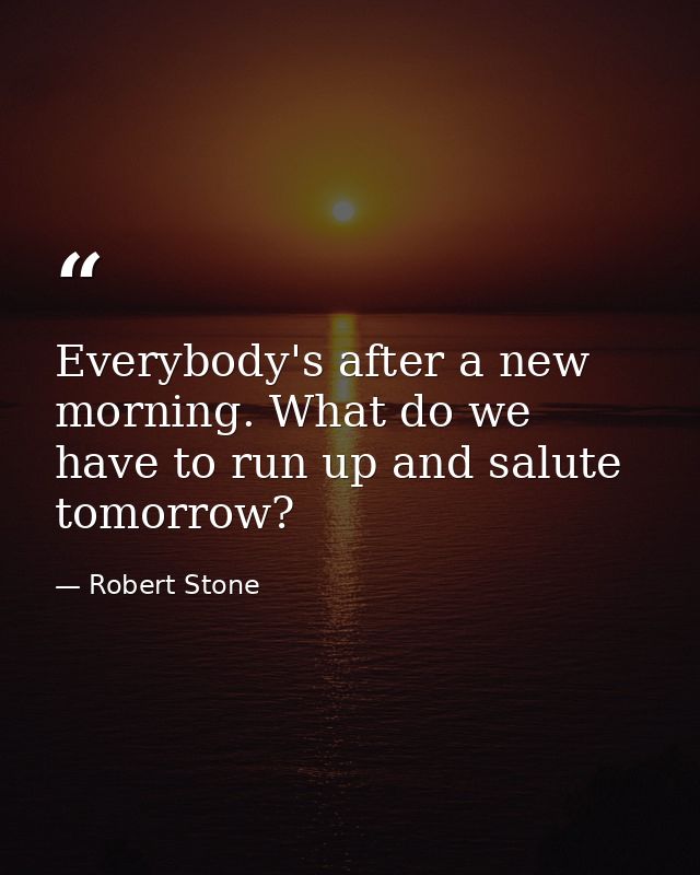 Everybody's after a new morning. What do we have to run up and salute tomorrow? — Robert Stone
