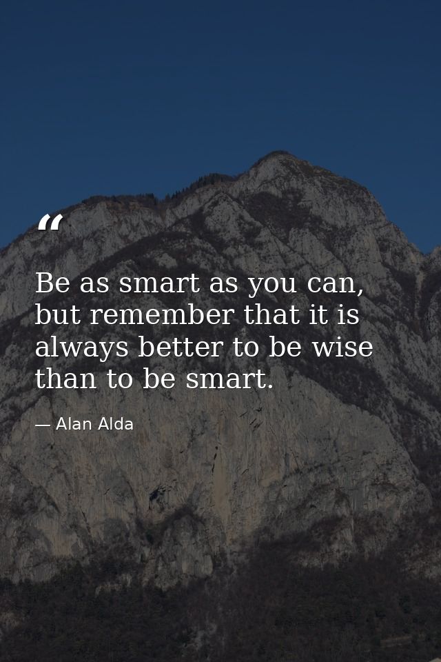 Be as smart as you can, but remember that it is always better to be wise than to be smart. — Alan Alda