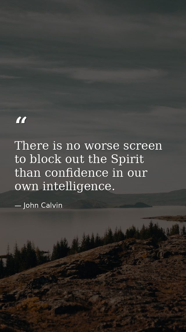 There is no worse screen to block out the Spirit than confidence in our own intelligence. — John Calvin