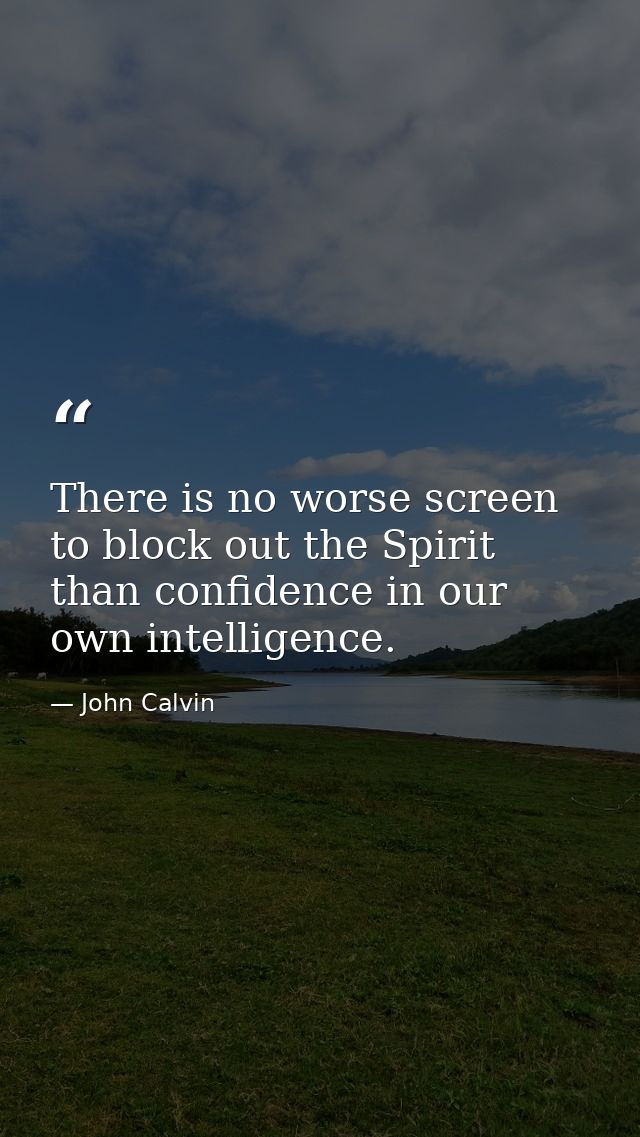 There is no worse screen to block out the Spirit than confidence in our own intelligence. — John Calvin