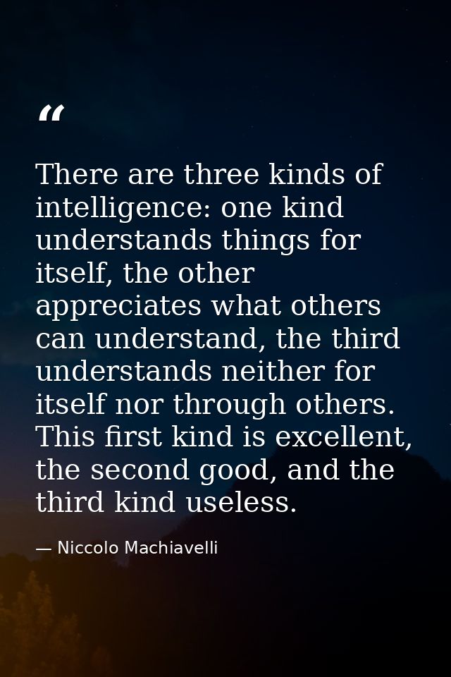 There are three kinds of intelligence: one kind understands things for itself, the other appreciates what others can und — Niccolo Machiavelli
