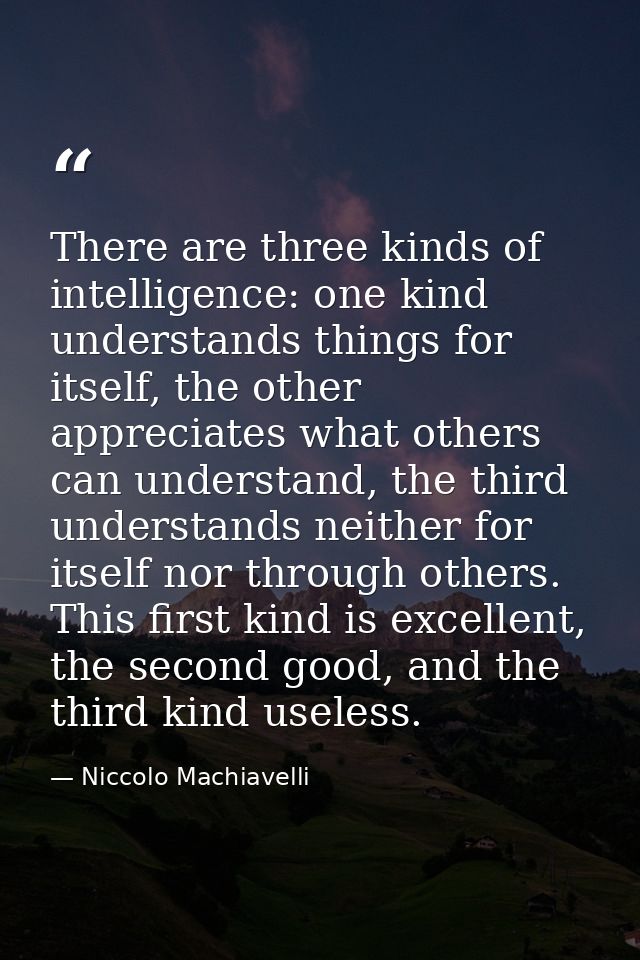 There are three kinds of intelligence: one kind understands things for itself, the other appreciates what others can und — Niccolo Machiavelli