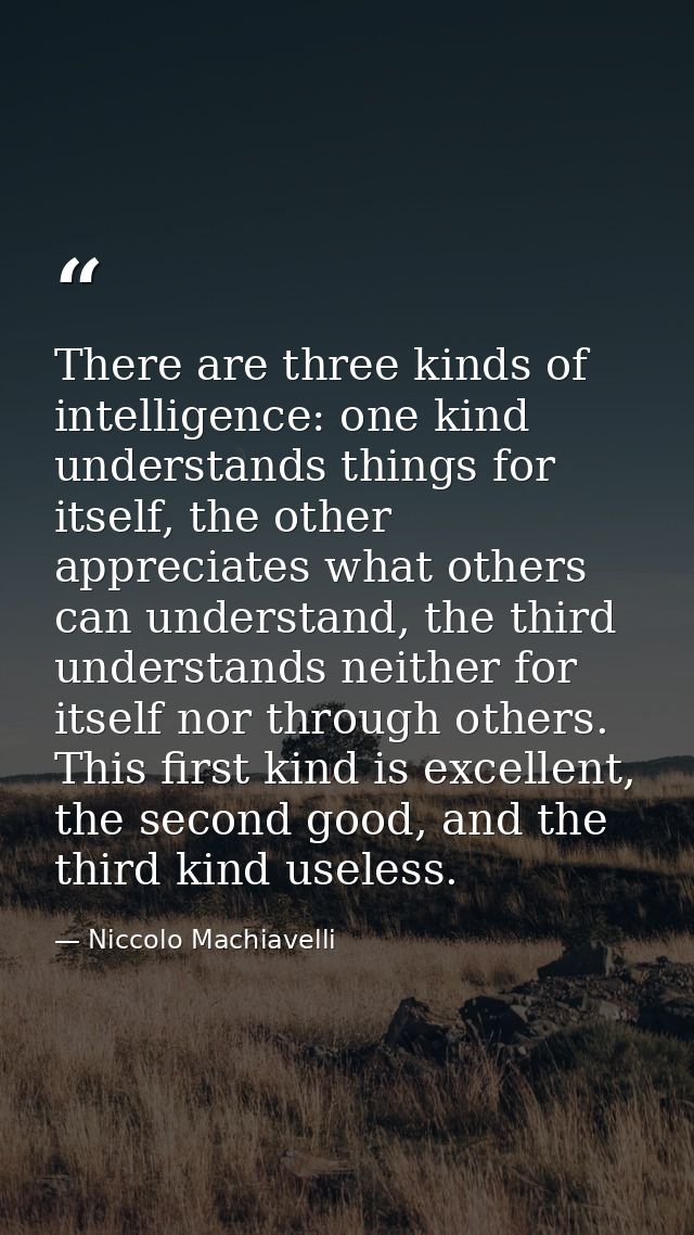 There are three kinds of intelligence: one kind understands things for itself, the other appreciates what others can und — Niccolo Machiavelli