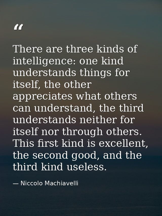 There are three kinds of intelligence: one kind understands things for itself, the other appreciates what others can und — Niccolo Machiavelli