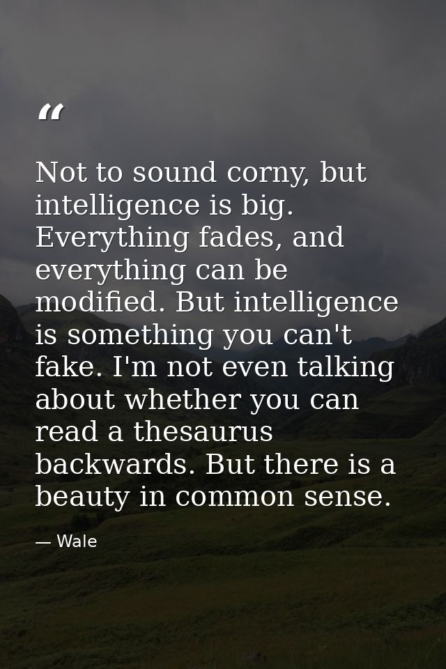 Not to sound corny, but intelligence is big. Everything fades, and everything can be modified. But intelligence is somet — Wale