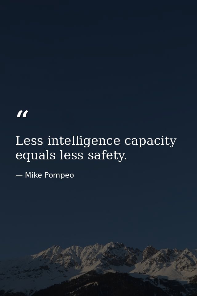 Less intelligence capacity equals less safety. — Mike Pompeo