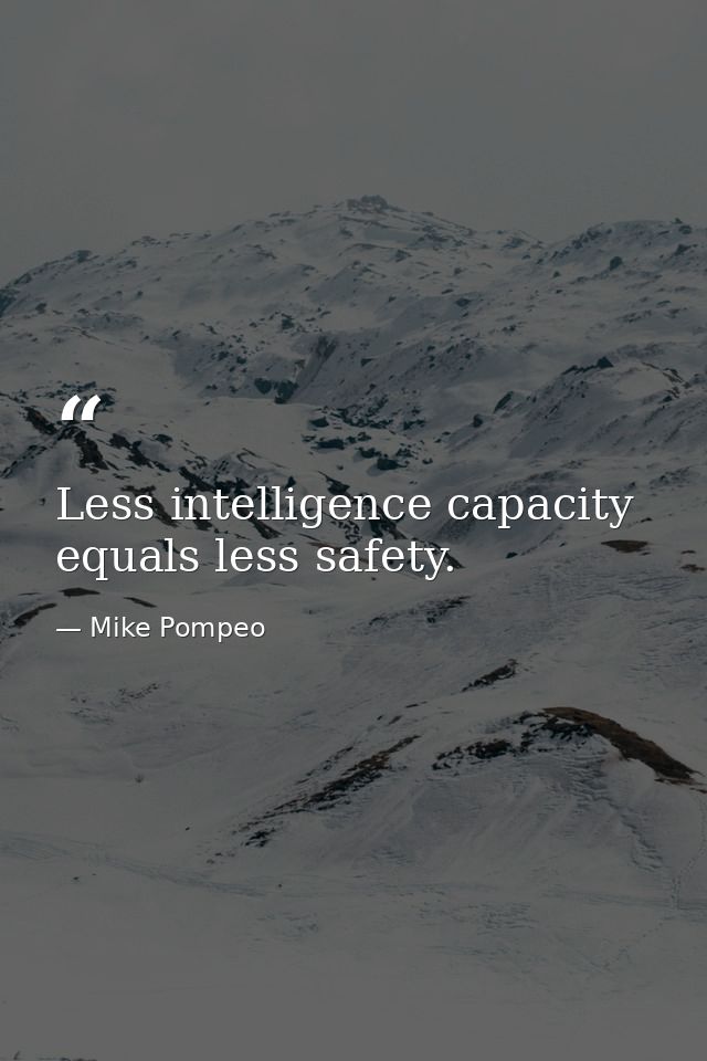 Less intelligence capacity equals less safety. — Mike Pompeo