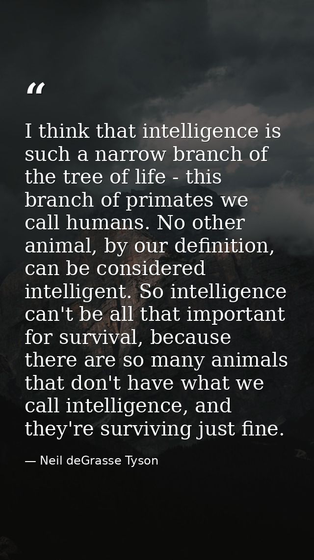 I think that intelligence is such a narrow branch of the tree of life - this branch of primates we call humans. No other — Neil deGrasse Tyson