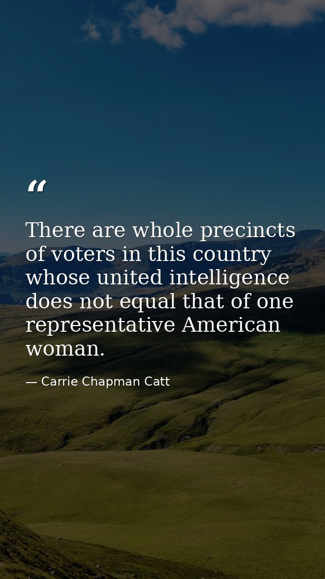 There are whole precincts of voters in this country whose united intelligence does not equal that of one representative  — Carrie Chapman Catt