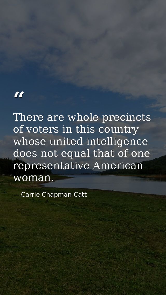 There are whole precincts of voters in this country whose united intelligence does not equal that of one representative  — Carrie Chapman Catt