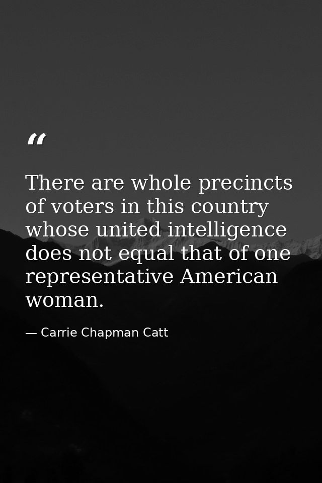 There are whole precincts of voters in this country whose united intelligence does not equal that of one representative  — Carrie Chapman Catt