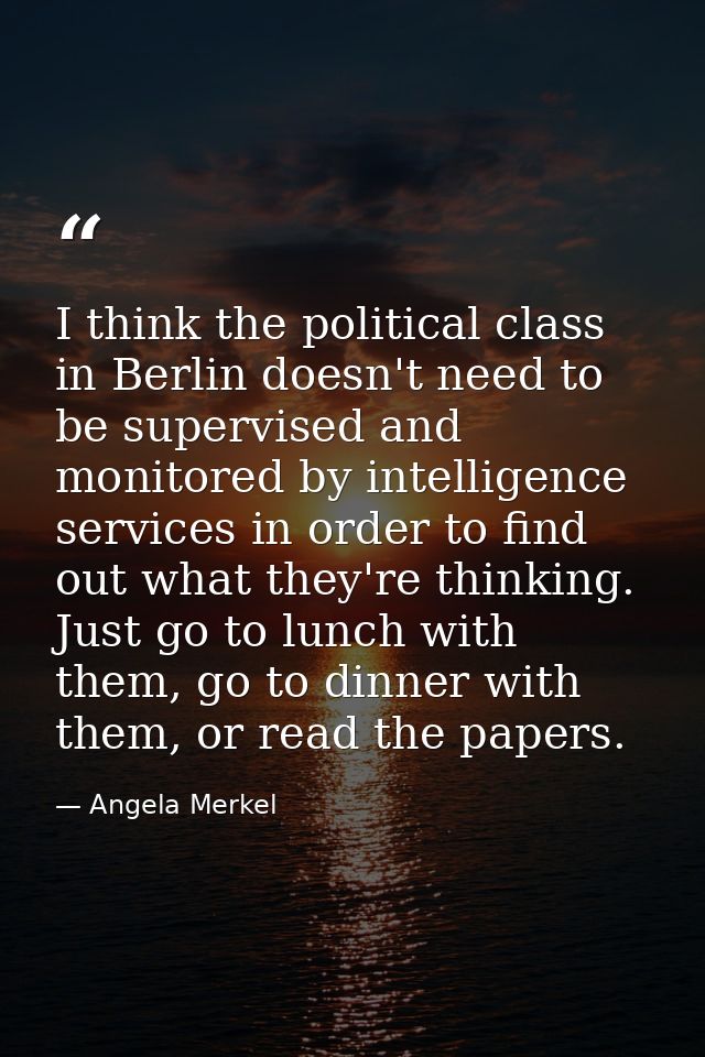 I think the political class in Berlin doesn't need to be supervised and monitored by intelligence services in order to f — Angela Merkel