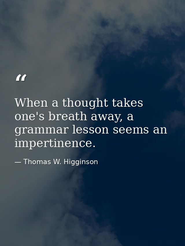 When a thought takes one's breath away, a grammar lesson seems an impertinence. — Thomas W. Higginson