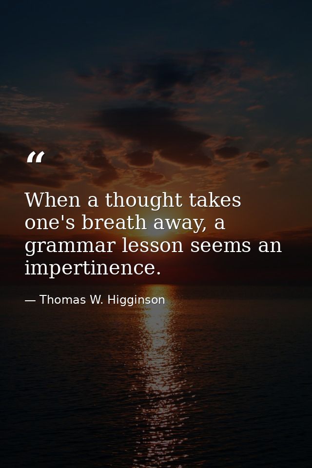 When a thought takes one's breath away, a grammar lesson seems an impertinence. — Thomas W. Higginson