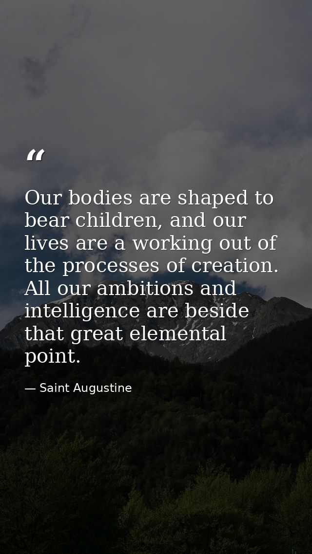 Our bodies are shaped to bear children, and our lives are a working out of the processes of creation. All our ambitions  — Saint Augustine