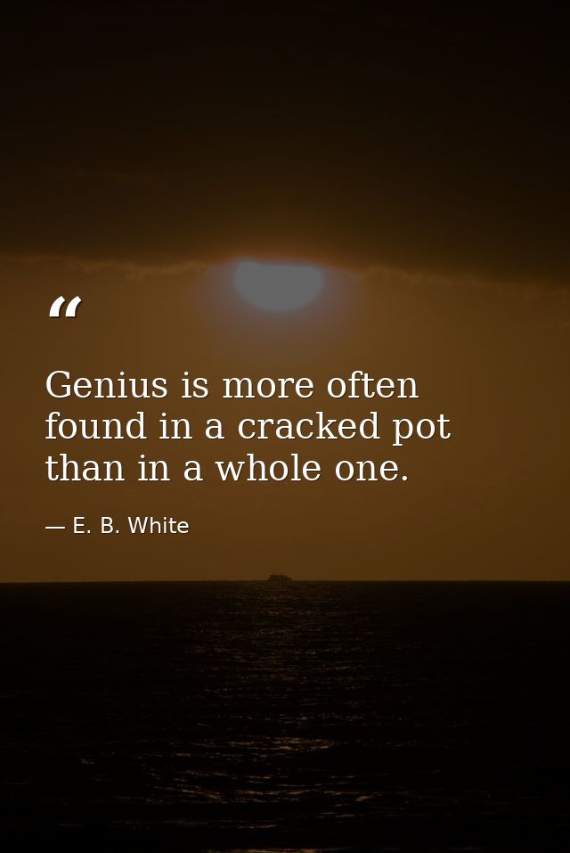 Genius is more often found in a cracked pot than in a whole one. — E. B. White
