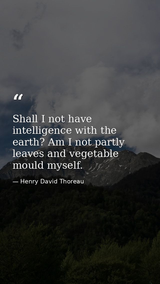 Shall I not have intelligence with the earth? Am I not partly leaves and vegetable mould myself. — Henry David Thoreau