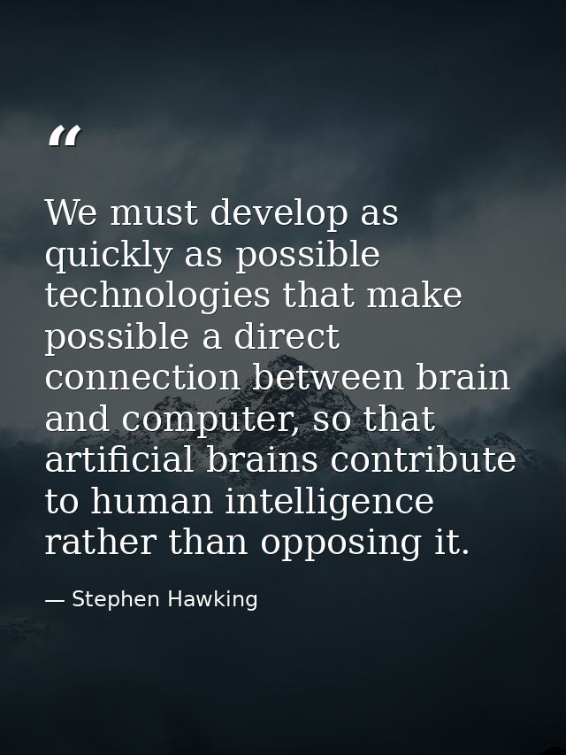 We must develop as quickly as possible technologies that make possible a direct connection between brain and computer, s — Stephen Hawking