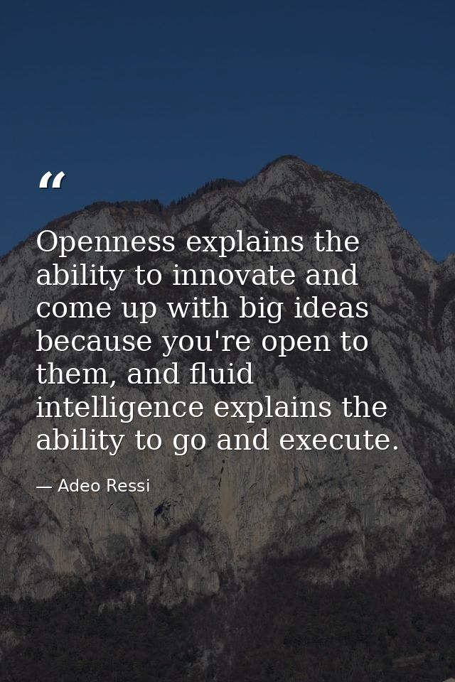 Openness explains the ability to innovate and come up with big ideas because you're open to them, and fluid intelligence — Adeo Ressi